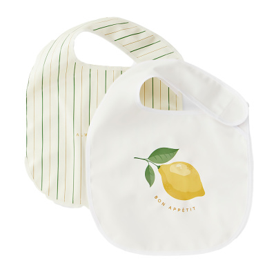 Нагрудный фартук на липучке 2 штуки Happy Baby 16018 stripes and lemon 1